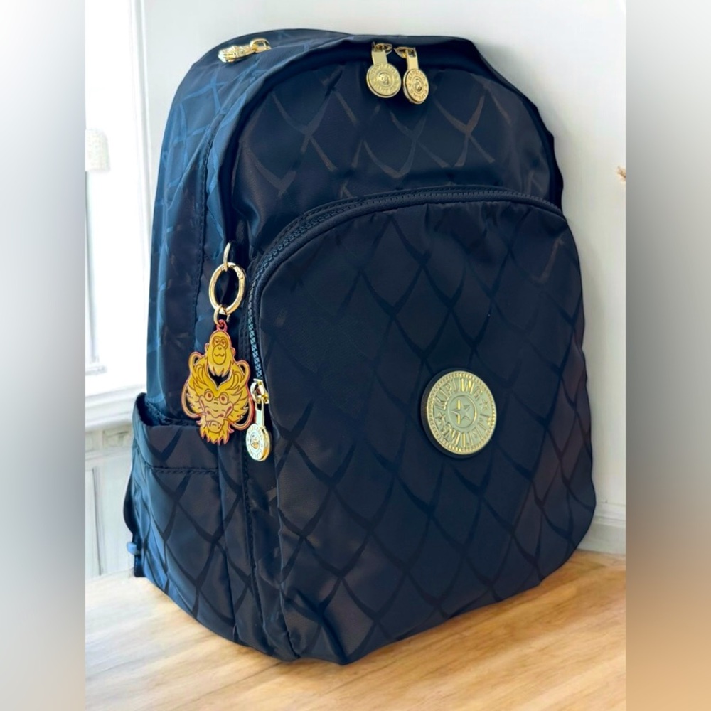 KIPLING Backpack Delia Scale Jacquard & Gold Large Keychain Enamel Dragon